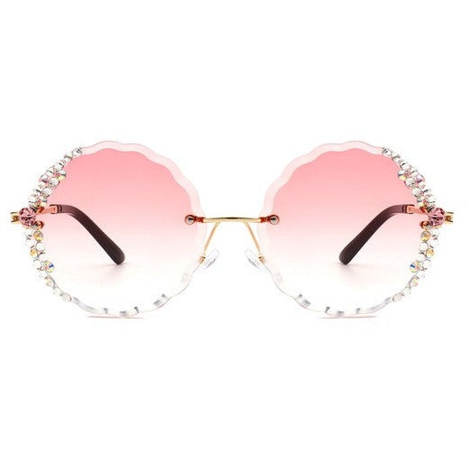 Round Rimless Rhinestone Sunglasses