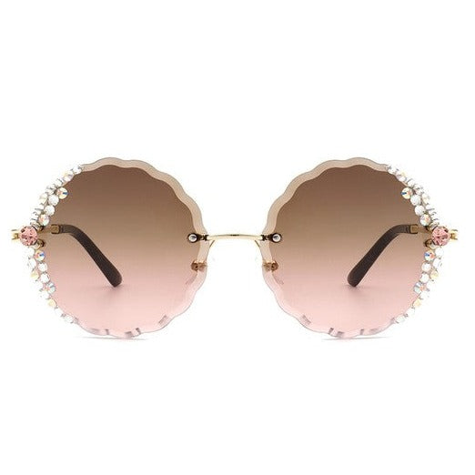 Round Rimless Rhinestone Sunglasses