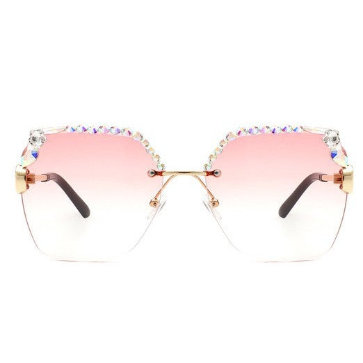 Square Rimless Oversize Rhinestone Sunglasses