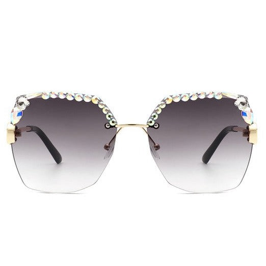 Square Rimless Oversize Rhinestone Sunglasses