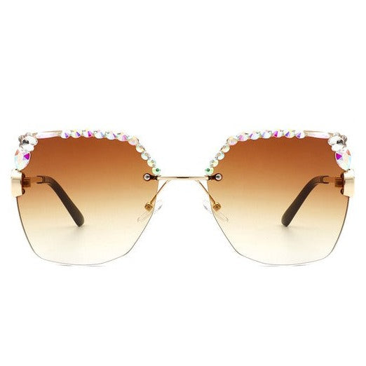 Square Rimless Oversize Rhinestone Sunglasses