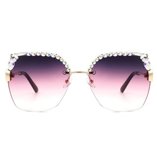 Square Rimless Oversize Rhinestone Sunglasses