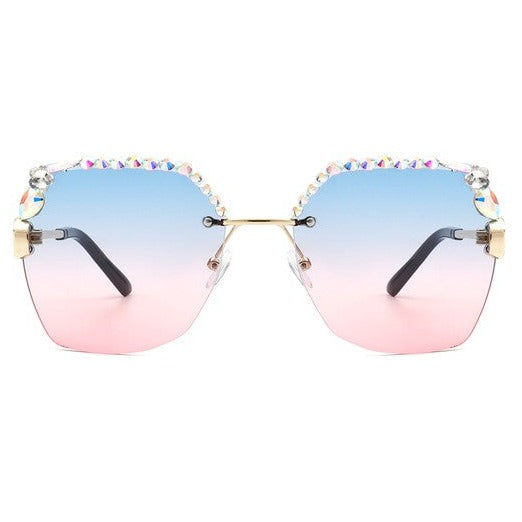 Square Rimless Oversize Rhinestone Sunglasses