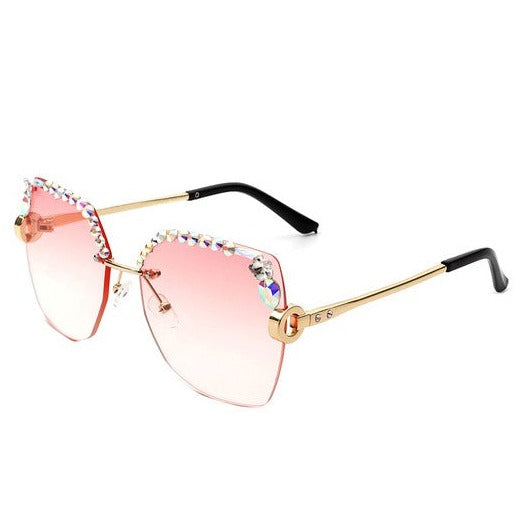 Square Rimless Oversize Rhinestone Sunglasses