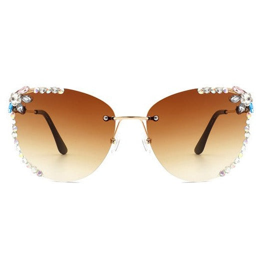 Rimless Rhinestone Cat Eye Sunglasses