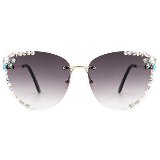 Rimless Rhinestone Cat Eye Sunglasses