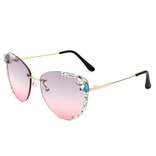 Rimless Rhinestone Cat Eye Sunglasses