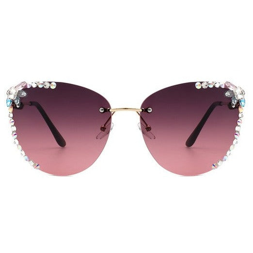 Rimless Rhinestone Cat Eye Sunglasses