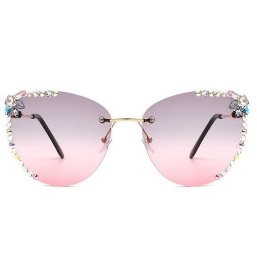 Rimless Rhinestone Cat Eye Sunglasses