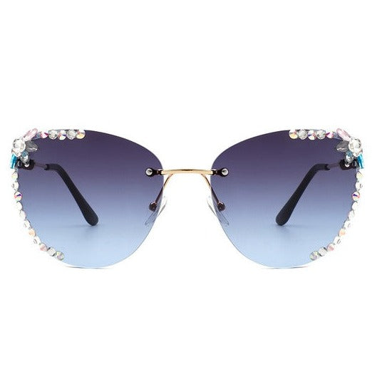 Rimless Rhinestone Cat Eye Sunglasses