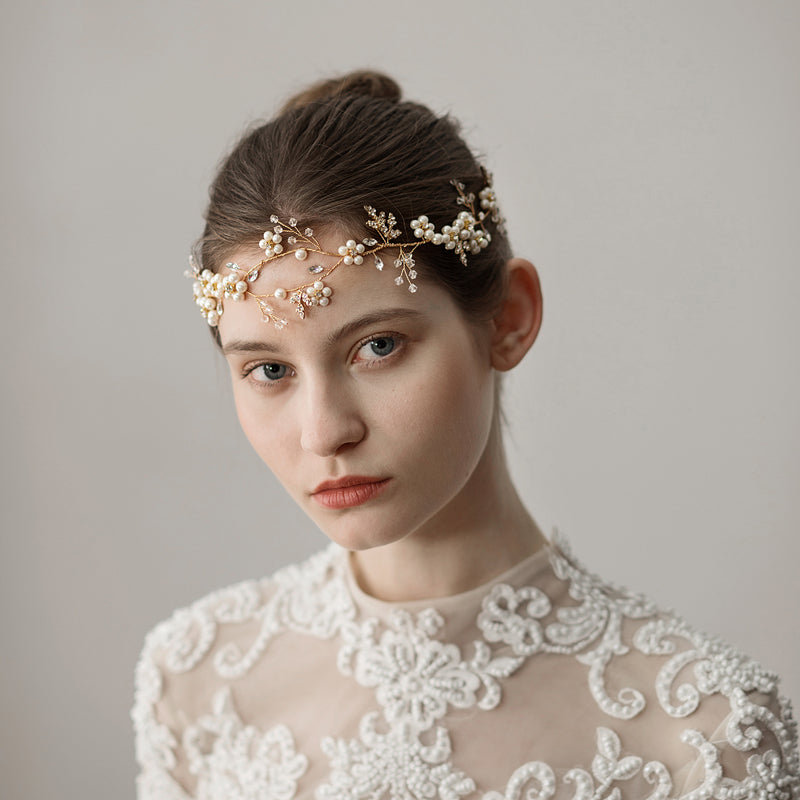 Gold Pearl Flower Head Piece