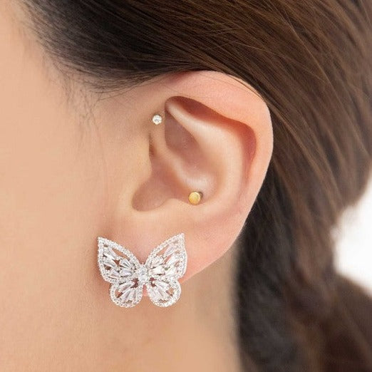 Crystal Butterfly Silver Earrings