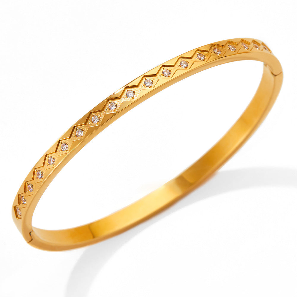 Gold or Silver Steel Diamond CZ Bangle Bracelet