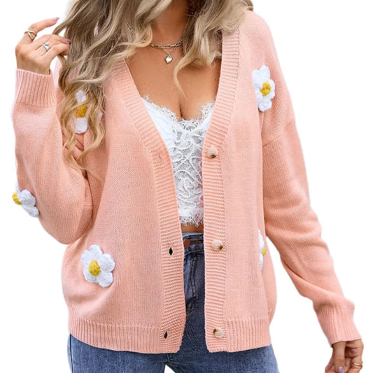 Crochet Flower Button Up Cardigan