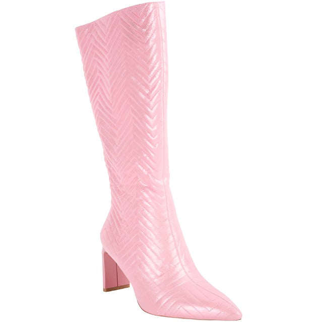 Quilted High Block Heeled Boots