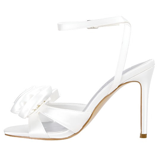 Rose Bow Satin Heeled Sandals