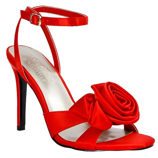 Rose Bow Satin Heeled Sandals