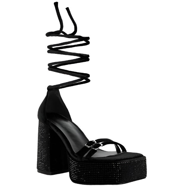 Platform Diamante Lace Up Sandals