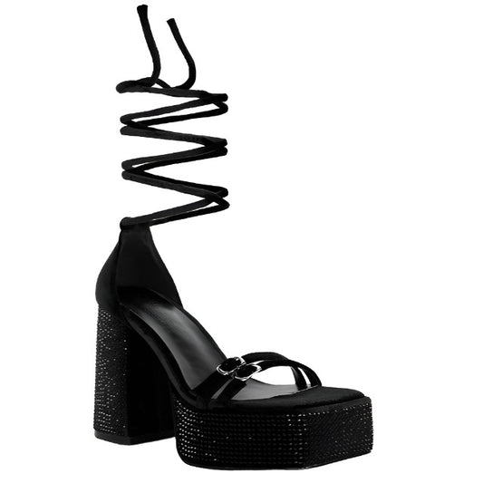 Platform Diamante Lace Up Sandals