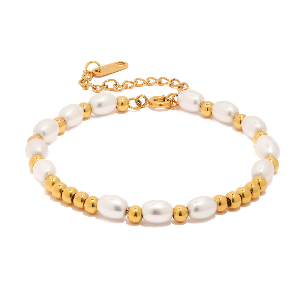 Gold Steel & Pearl Bracelet