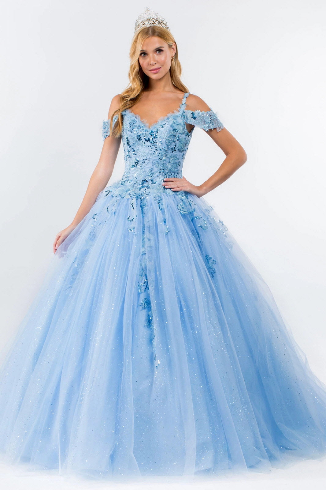 Cold Shoulder Glitter Detailed Quince Ball Gown