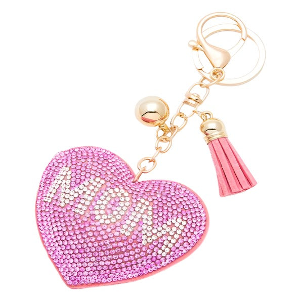 Pink MOM Crystal Pillow Keychain