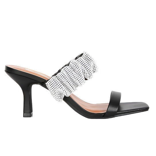 Diamante Ruched Strap Sandals