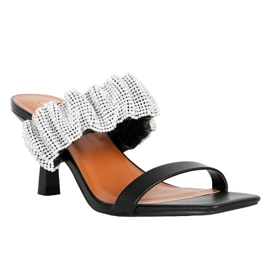 Diamante Ruched Strap Sandals