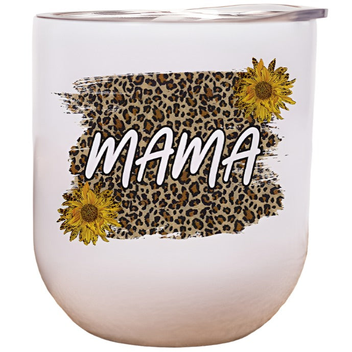 Mother's Day Leopard Block Sunflower Wine Tumbler