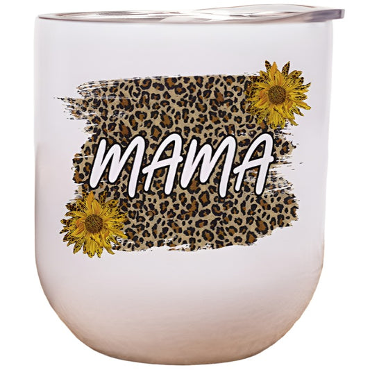 Mother's Day Leopard Block Sunflower Wine Tumbler