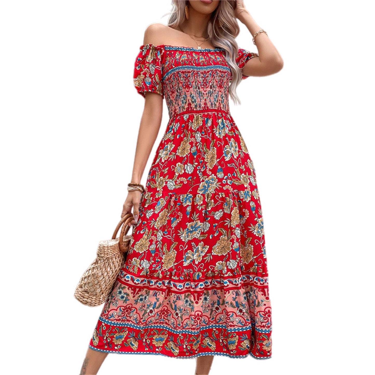 Bohemian Off-Shoulder Floral Maxi Dress