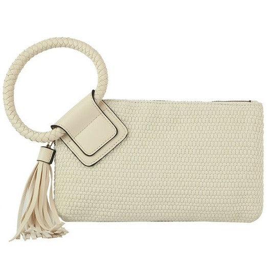 Canvas Wristlet Clutch With Tassel