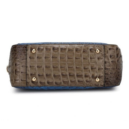 Faux Crocodile-Embossed Satchel Bag