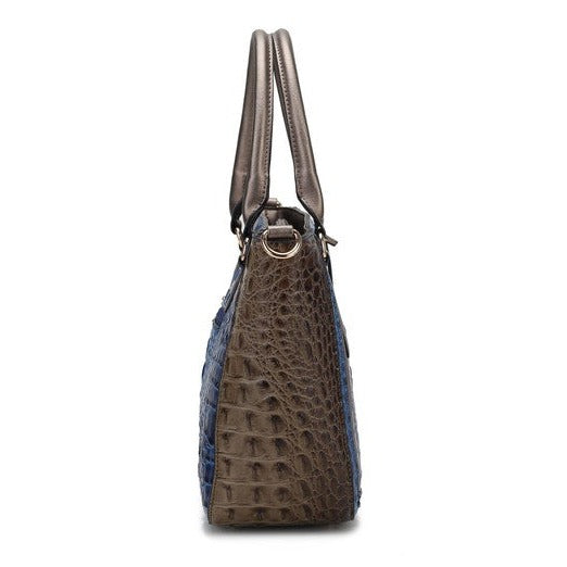 Faux Crocodile-Embossed Satchel Bag