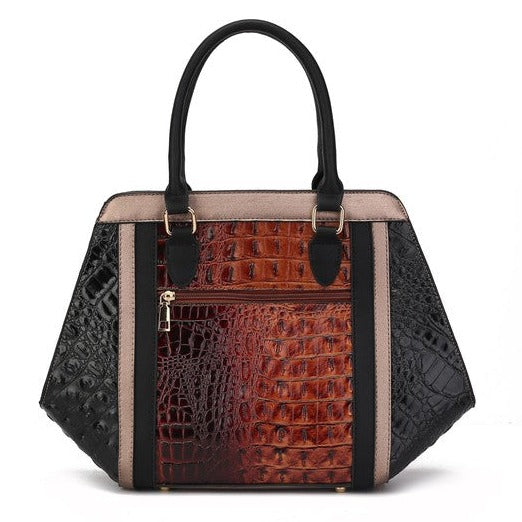 Faux Crocodile Leather Satchel & Wallet