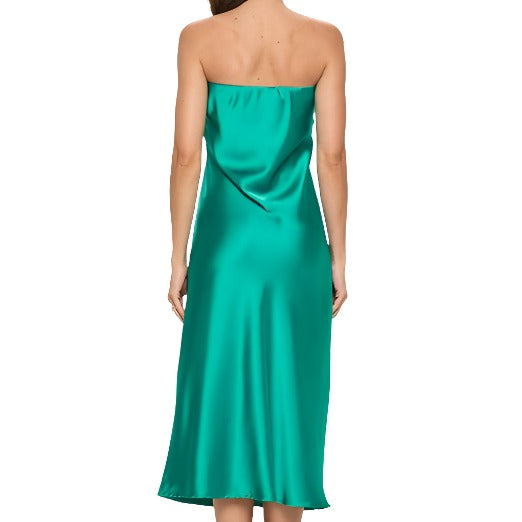 Jade Silky Satin Tube Draped Dress