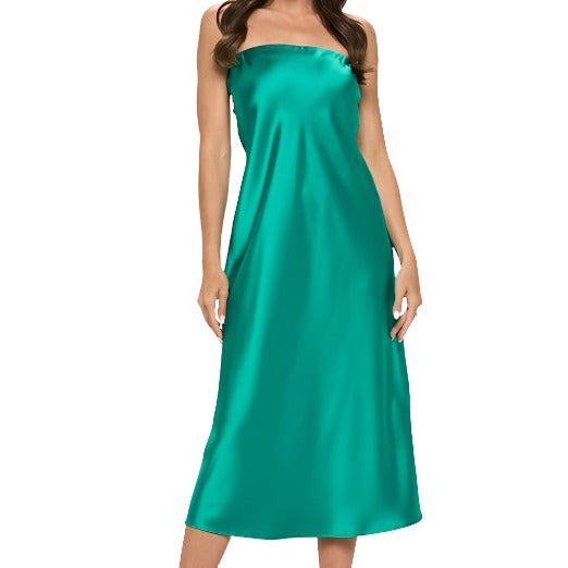 Jade Silky Satin Tube Draped Dress