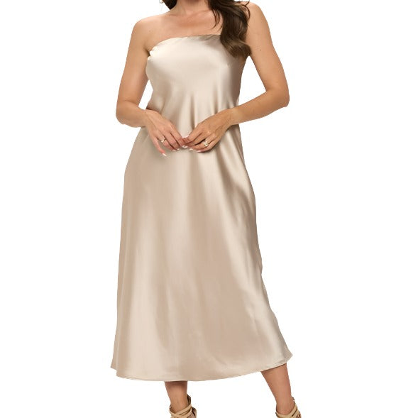 Silky Satin Tube Draped Dress