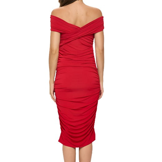 Red Off Shoulder Midi Bodycon Dress