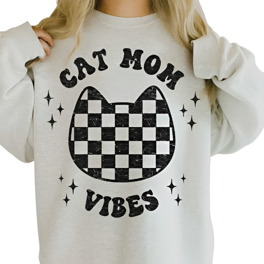 Cat Mom Vibes Oversized Graphic Sweatshirt