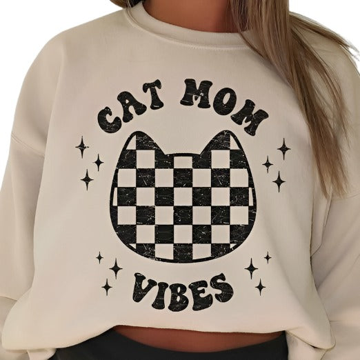 Cat Mom Vibes Oversized Graphic Sweatshirt