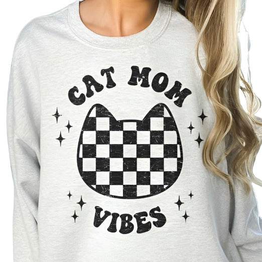 Cat Mom Vibes Oversized Graphic Sweatshirt