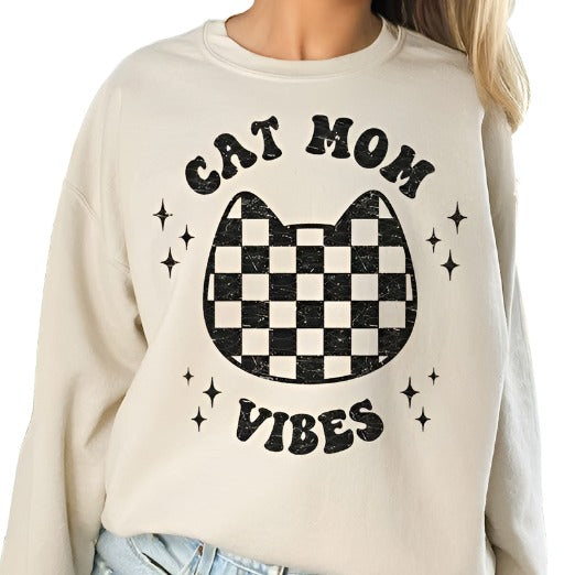 Cat Mom Vibes Oversized Graphic Sweatshirt