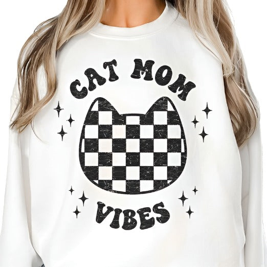 Cat Mom Vibes Oversized Graphic Sweatshirt