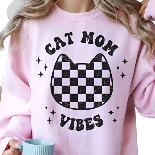 Cat Mom Vibes Oversized Graphic Sweatshirt