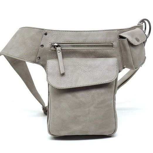 Vegan Leather Double Pocket Fanny Bag