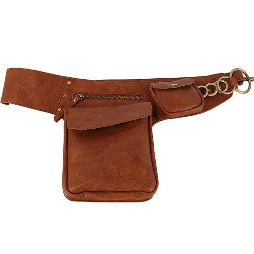 Vegan Leather Double Pocket Fanny Bag