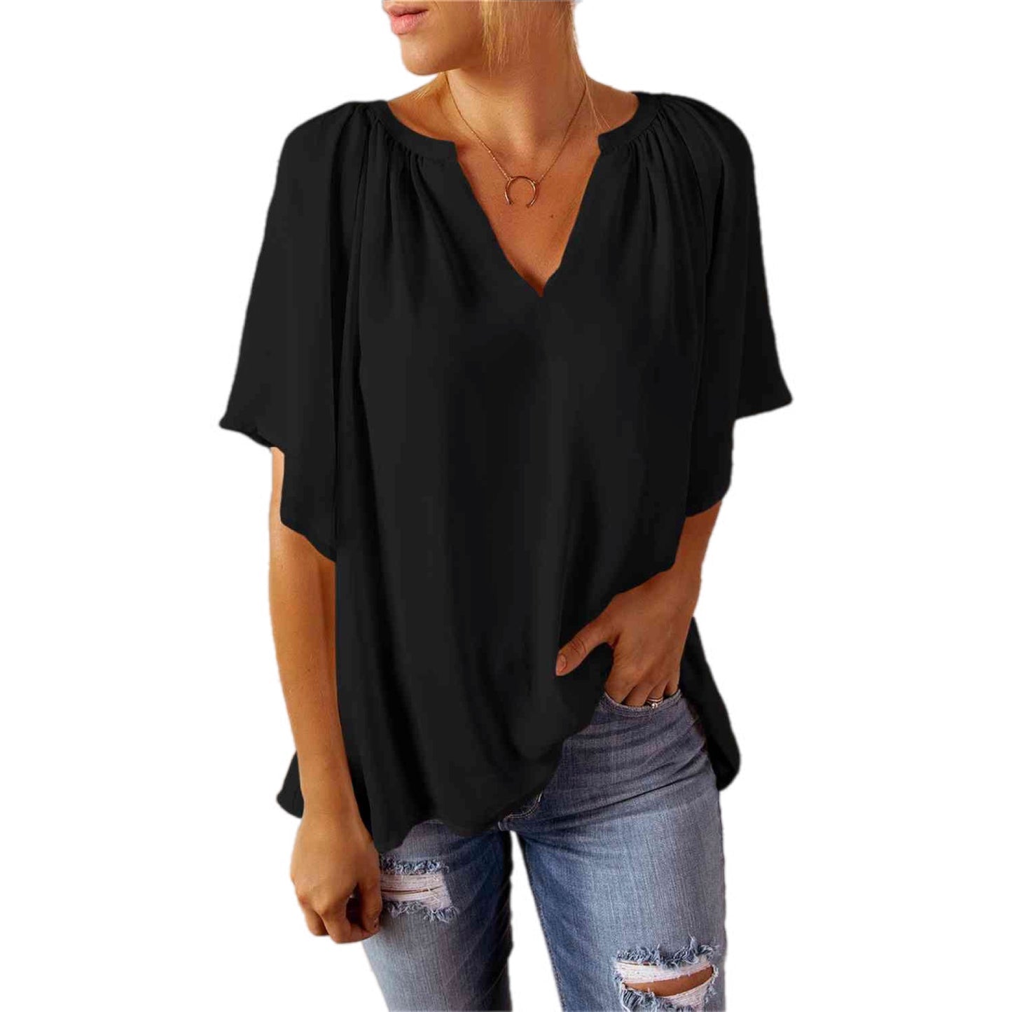 V-Neck Flutter Sleeve Top