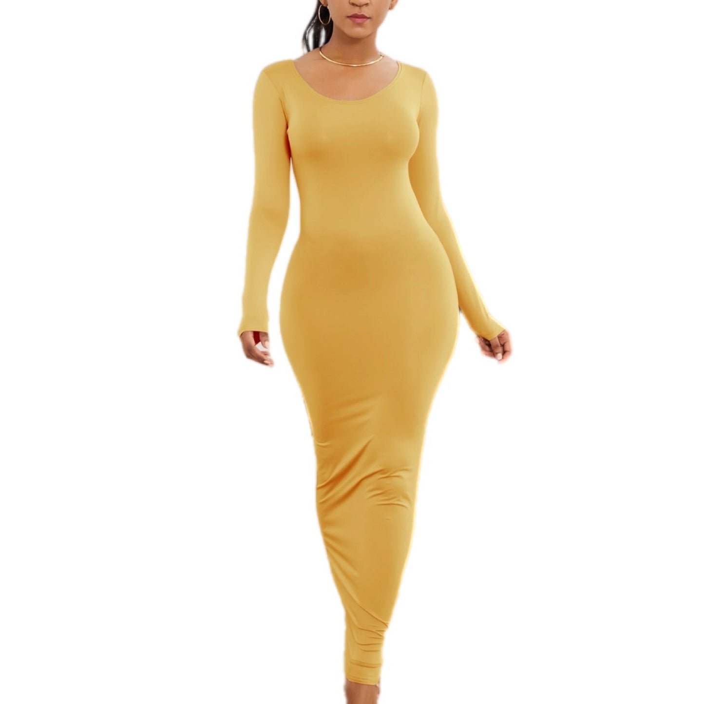 Sleek Long Sleeve Maxi Dress with Scoop Neckline