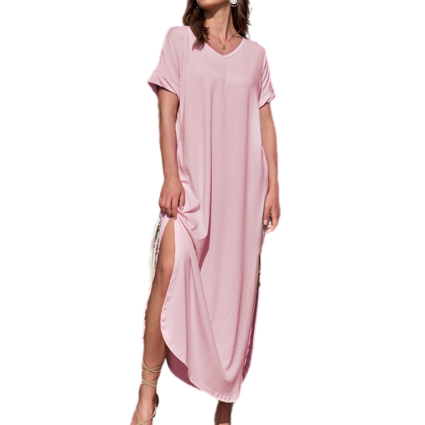 Casual Comfort Side-Slit Maxi Tee Dress